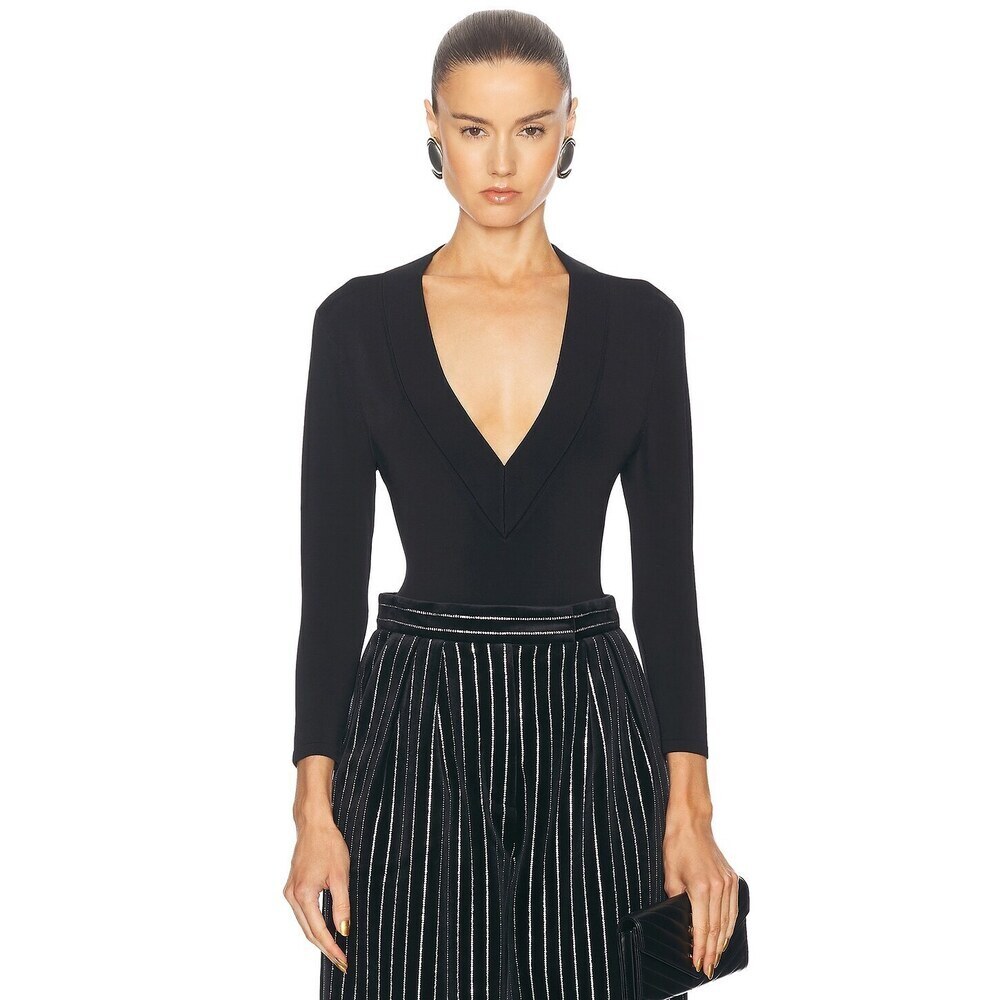GALVAN Sasha V-Neck Bodysuit in Black